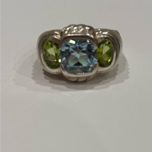 Judith Ripka blue topaz and peridot sterling Ring